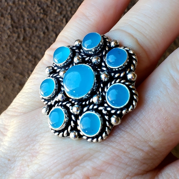 New Blue Chalcedony Adjustable Silver Ring. - Picture 2 of 14